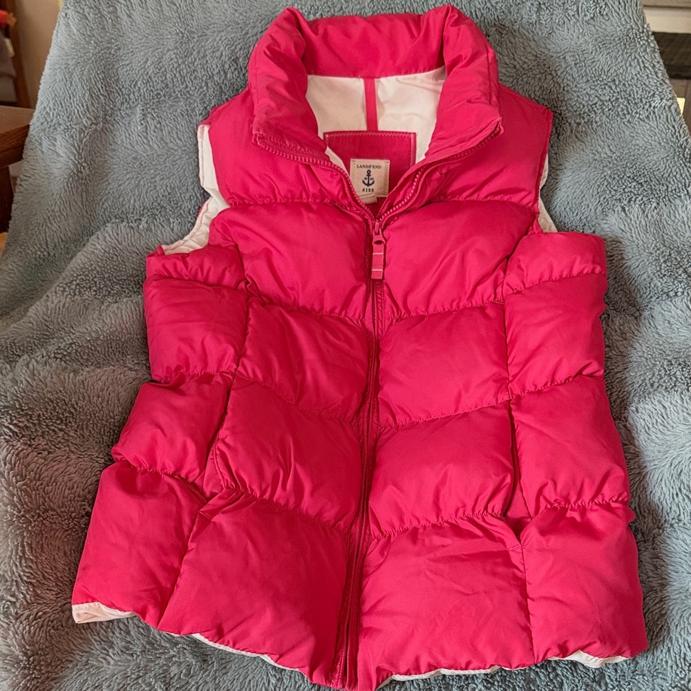 Lands' End Kids Bright Pink Quilted Long Puffer Vest